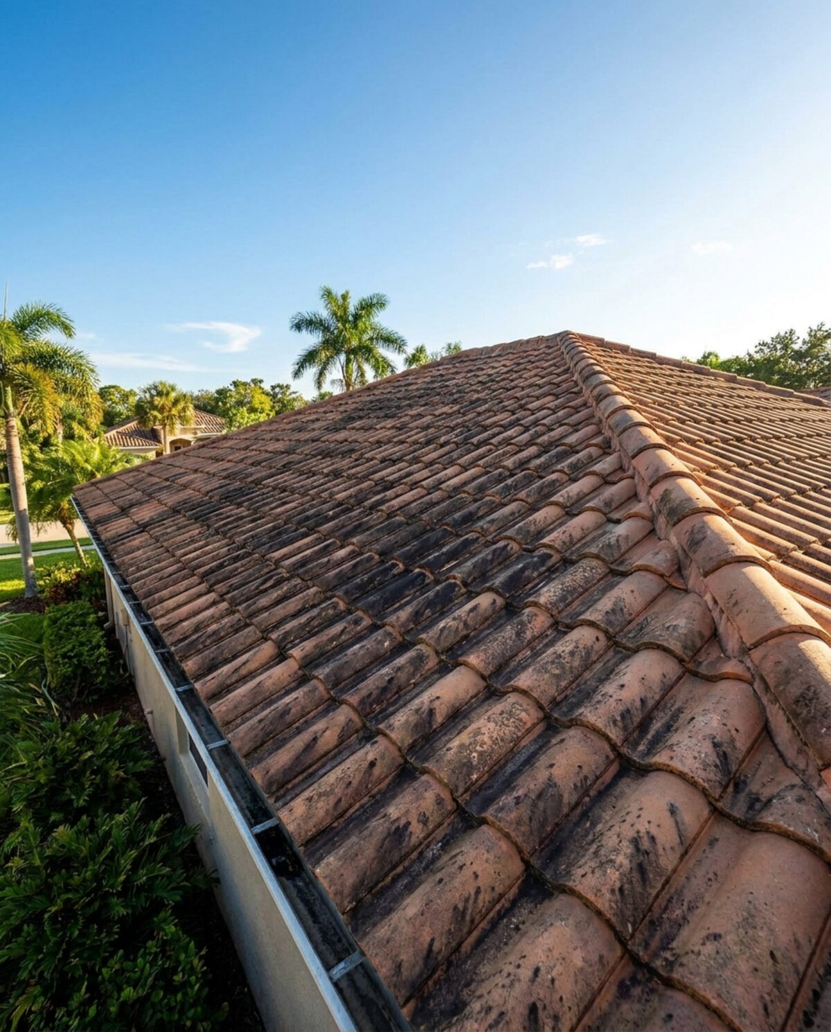 Tile roof before soft wash