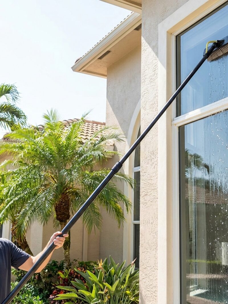 Pure-water window cleaning with an extension pole